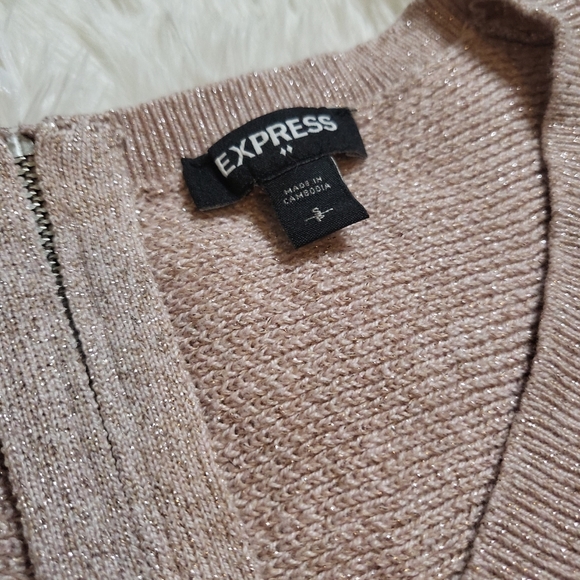 *SOLD* Express Blush Pink Metallic Shimmery Exposed Back Zipper Glam Sweater - Picture 5 of 11
